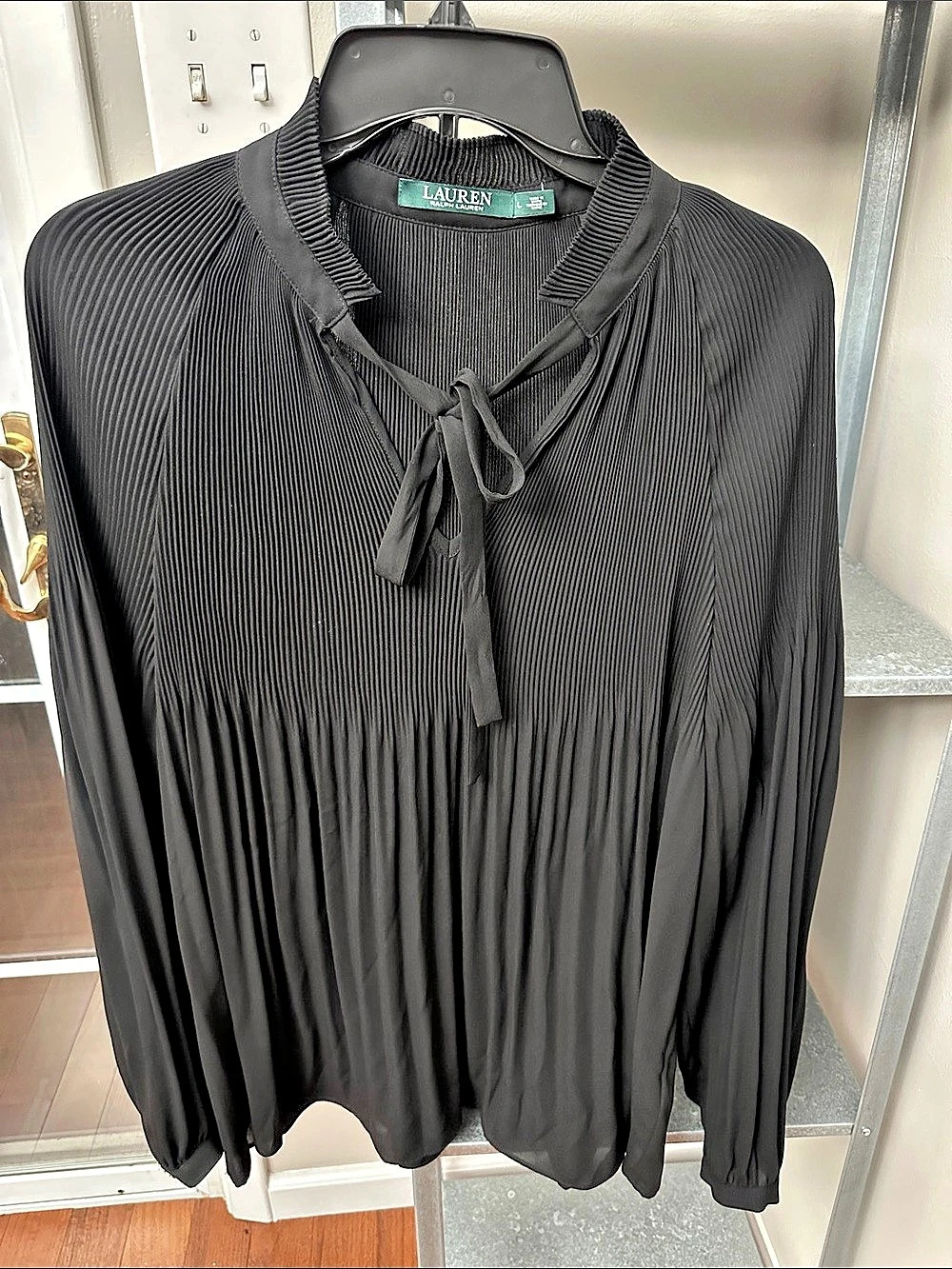 Lauren Ralph Lauren Pleated Georgette Tie-Neck Blouse Black